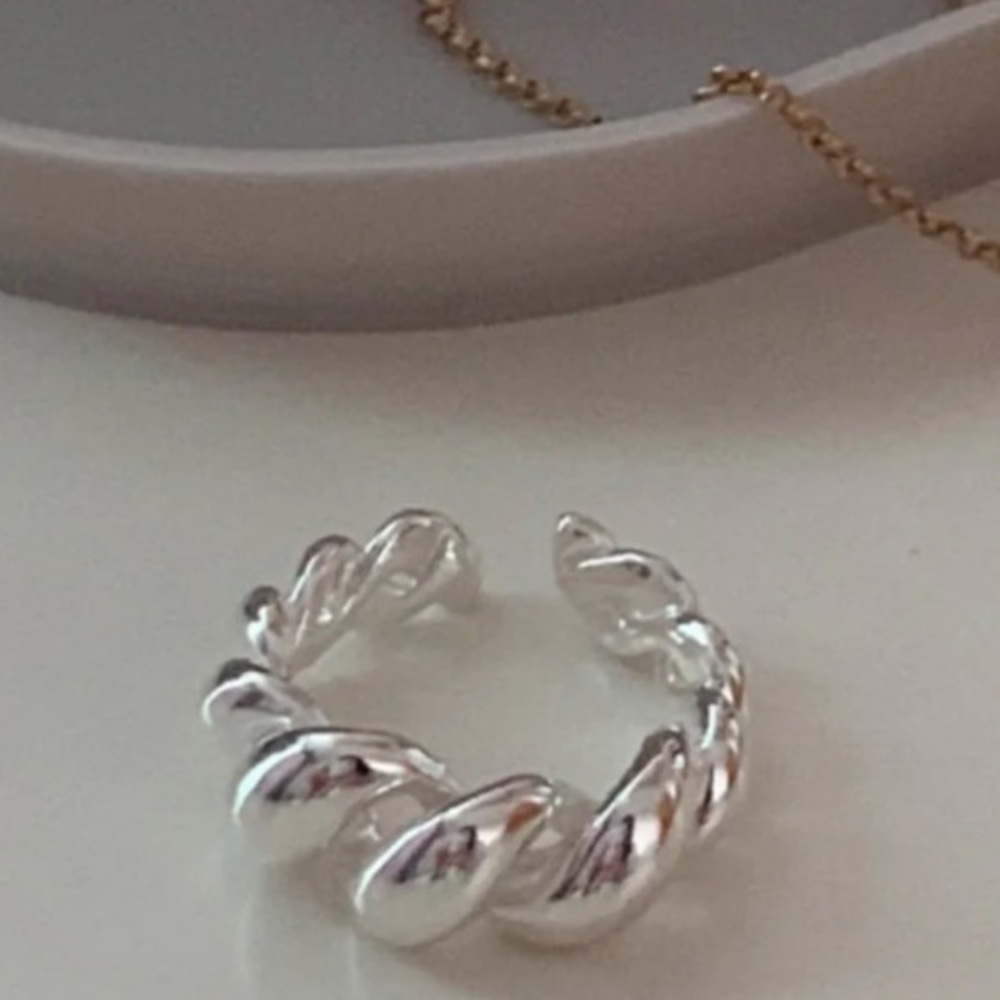 Stamped Minimalist 925 Sterling Silver Croissant Ring Chunky Textured Ring Band
